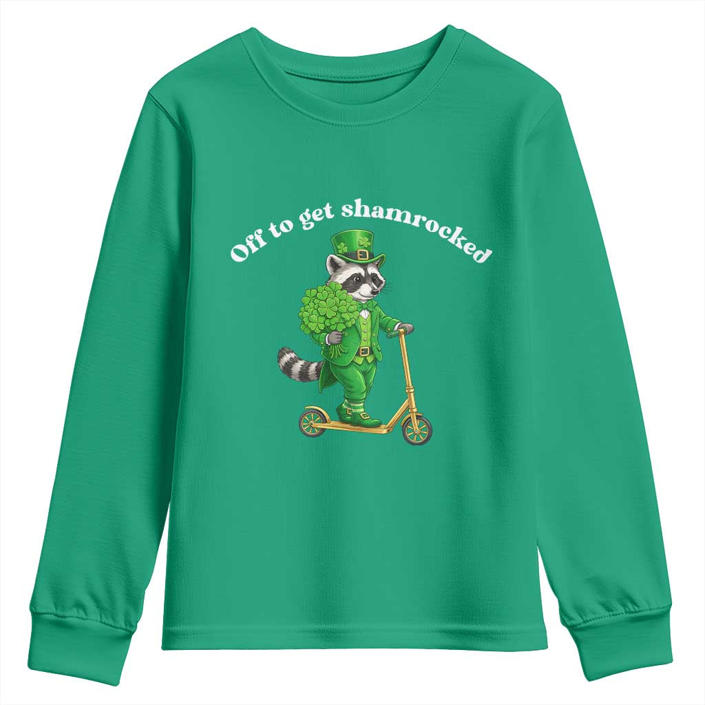 Funny Raccoon St Patricks Day Meme Youth Sweatshirt Off To Get Shamrocked