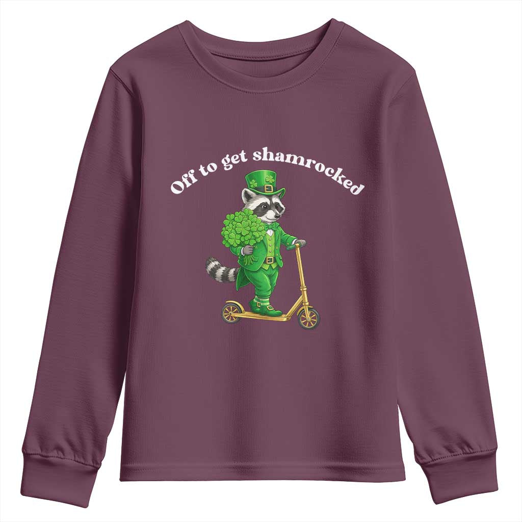 Funny Raccoon St Patricks Day Meme Youth Sweatshirt Off To Get Shamrocked