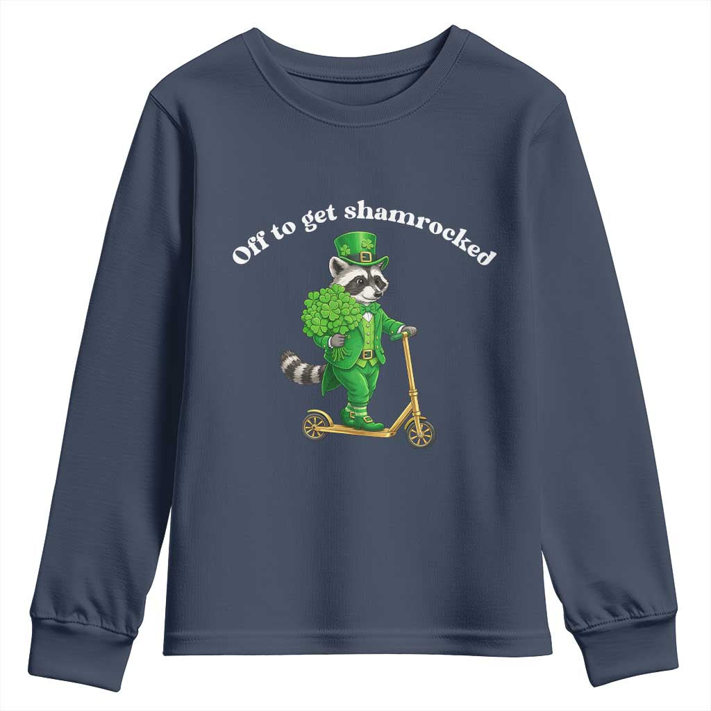 Funny Raccoon St Patricks Day Meme Youth Sweatshirt Off To Get Shamrocked