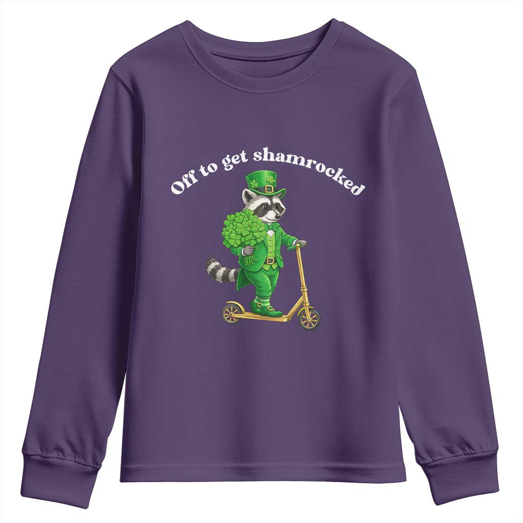 Funny Raccoon St Patricks Day Meme Youth Sweatshirt Off To Get Shamrocked