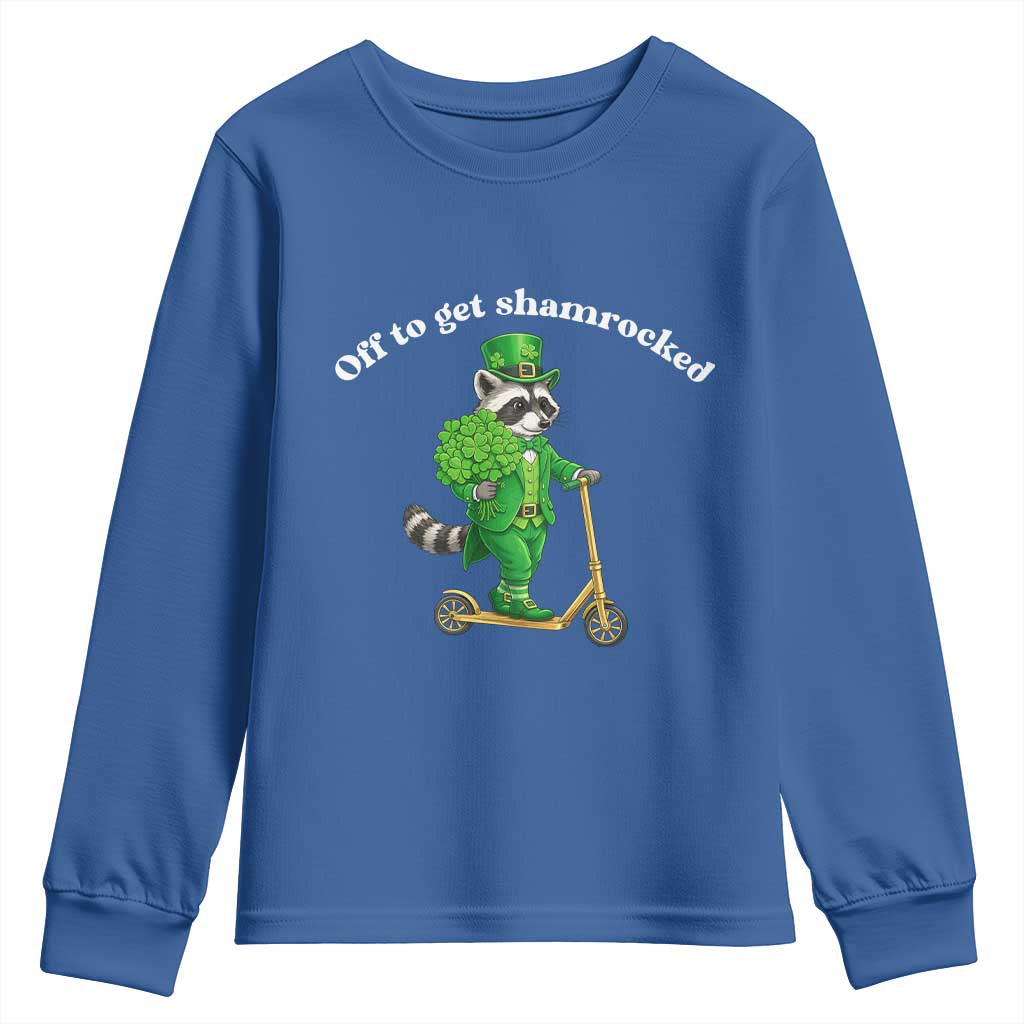 Funny Raccoon St Patricks Day Meme Youth Sweatshirt Off To Get Shamrocked