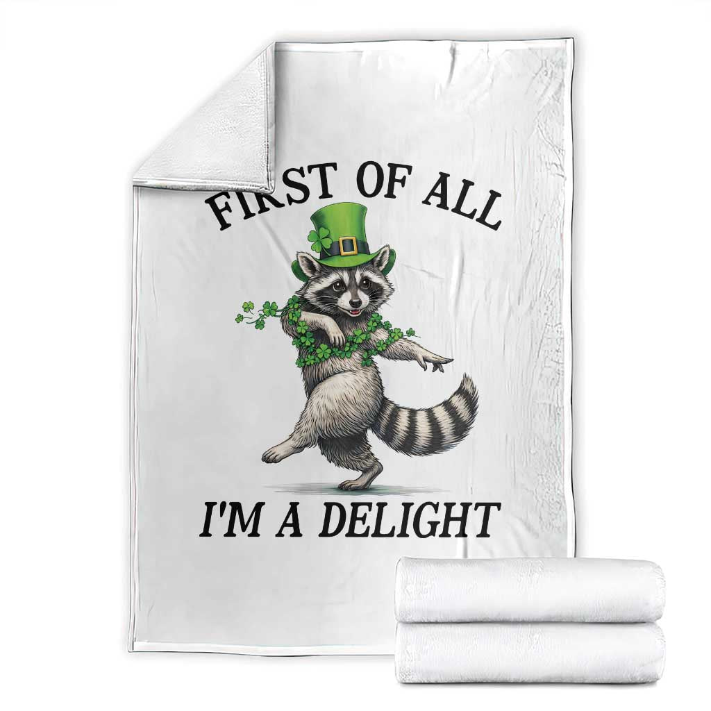 Funny Raccoon St Patricks Day Meme Throw Blanket First Of All I Am Delight