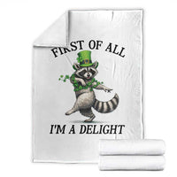 Funny Raccoon St Patricks Day Meme Throw Blanket First Of All I Am Delight