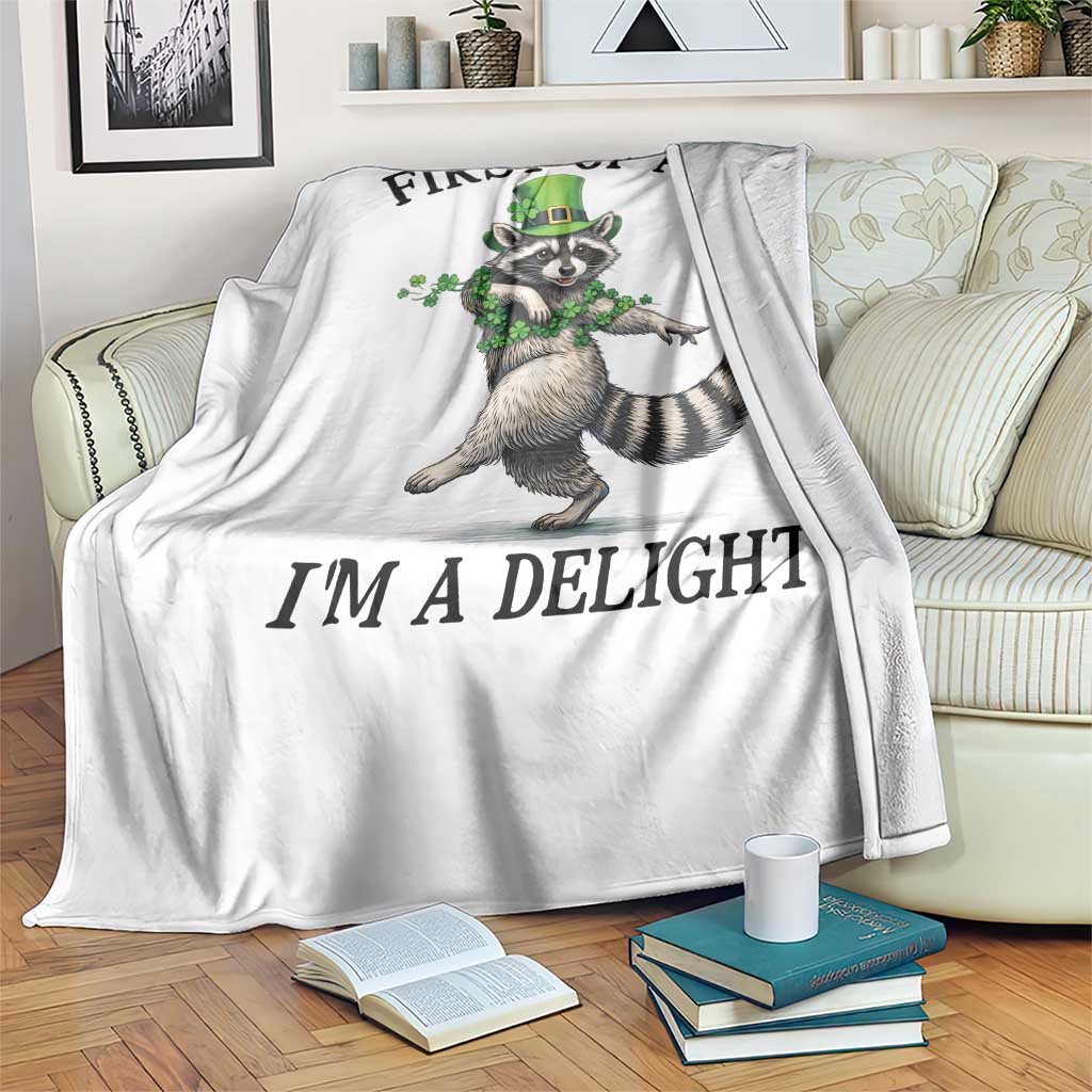 Funny Raccoon St Patricks Day Meme Throw Blanket First Of All I Am Delight