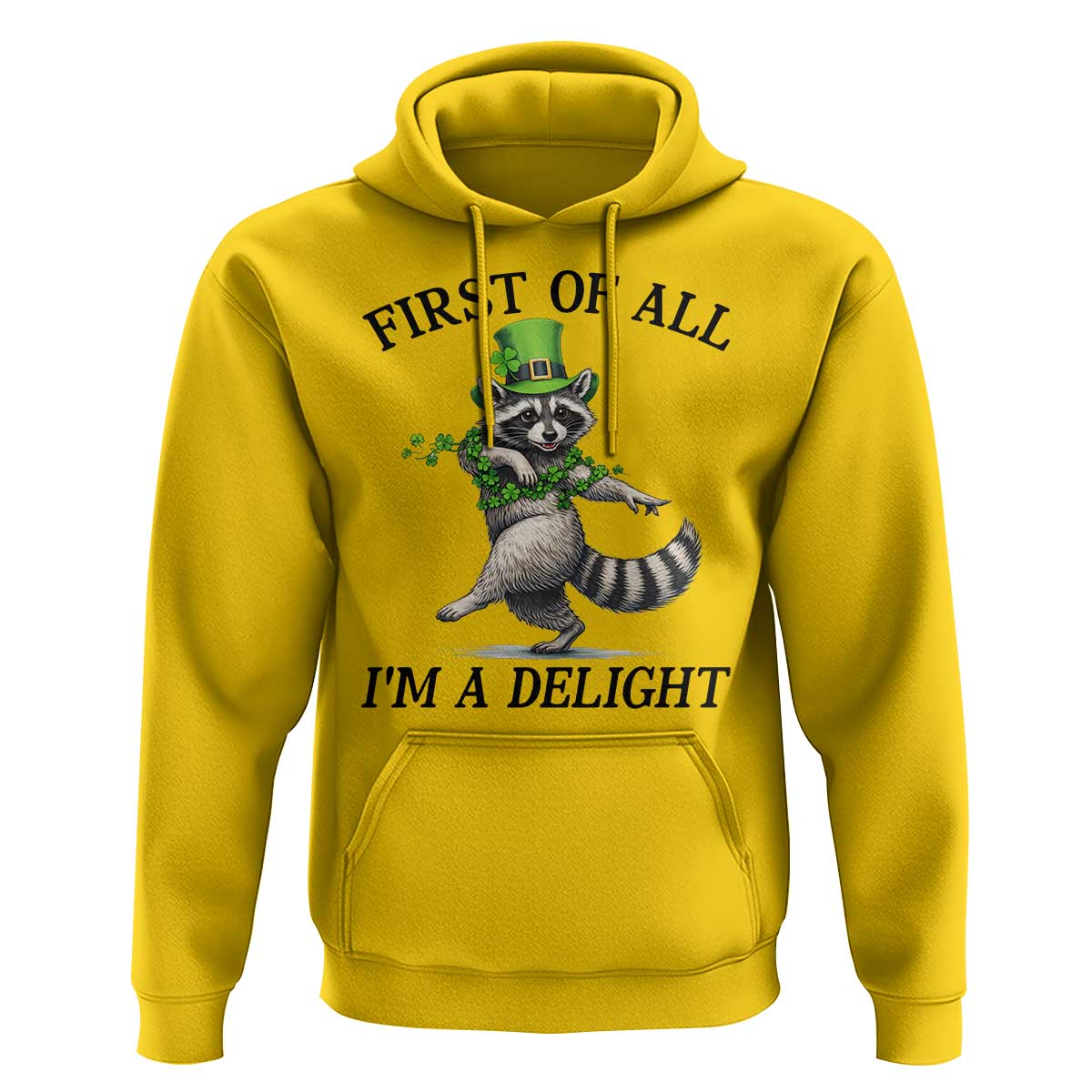 Funny Raccoon St Patricks Day Meme Hoodie First Of All I Am Delight