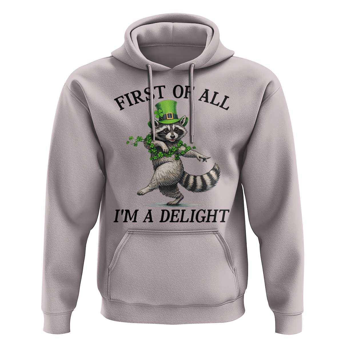 Funny Raccoon St Patricks Day Meme Hoodie First Of All I Am Delight