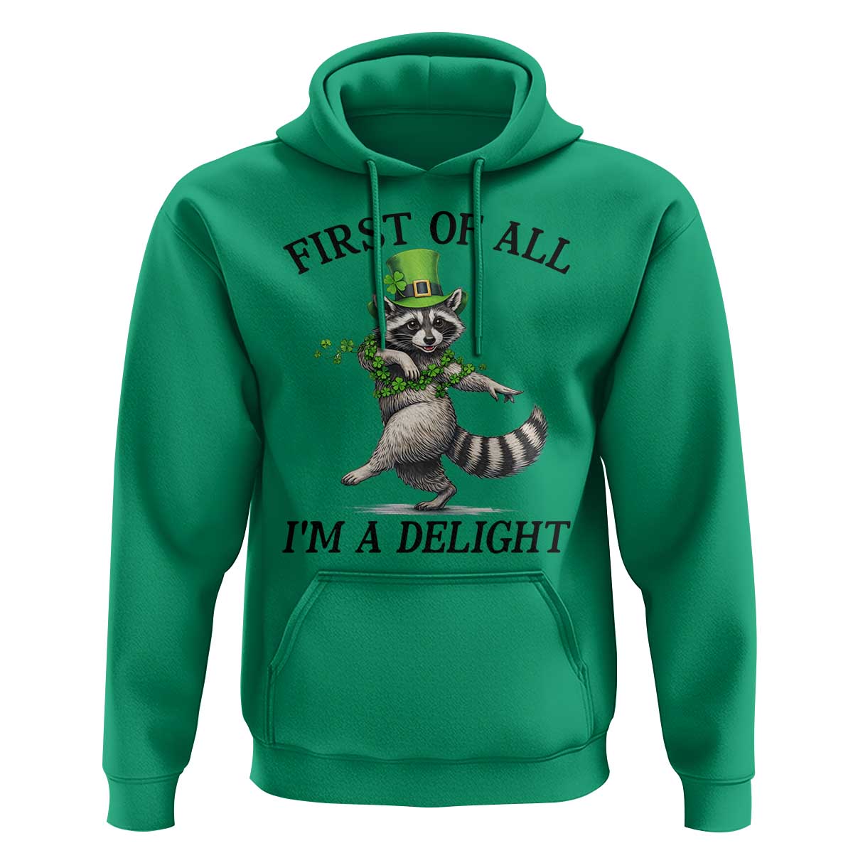 Funny Raccoon St Patricks Day Meme Hoodie First Of All I Am Delight