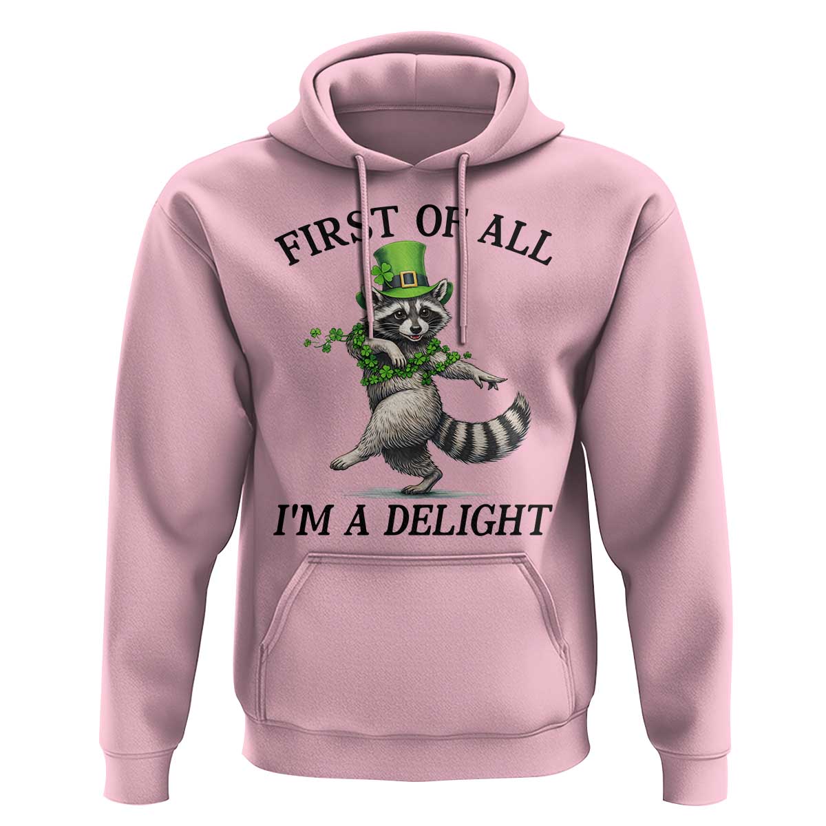 Funny Raccoon St Patricks Day Meme Hoodie First Of All I Am Delight