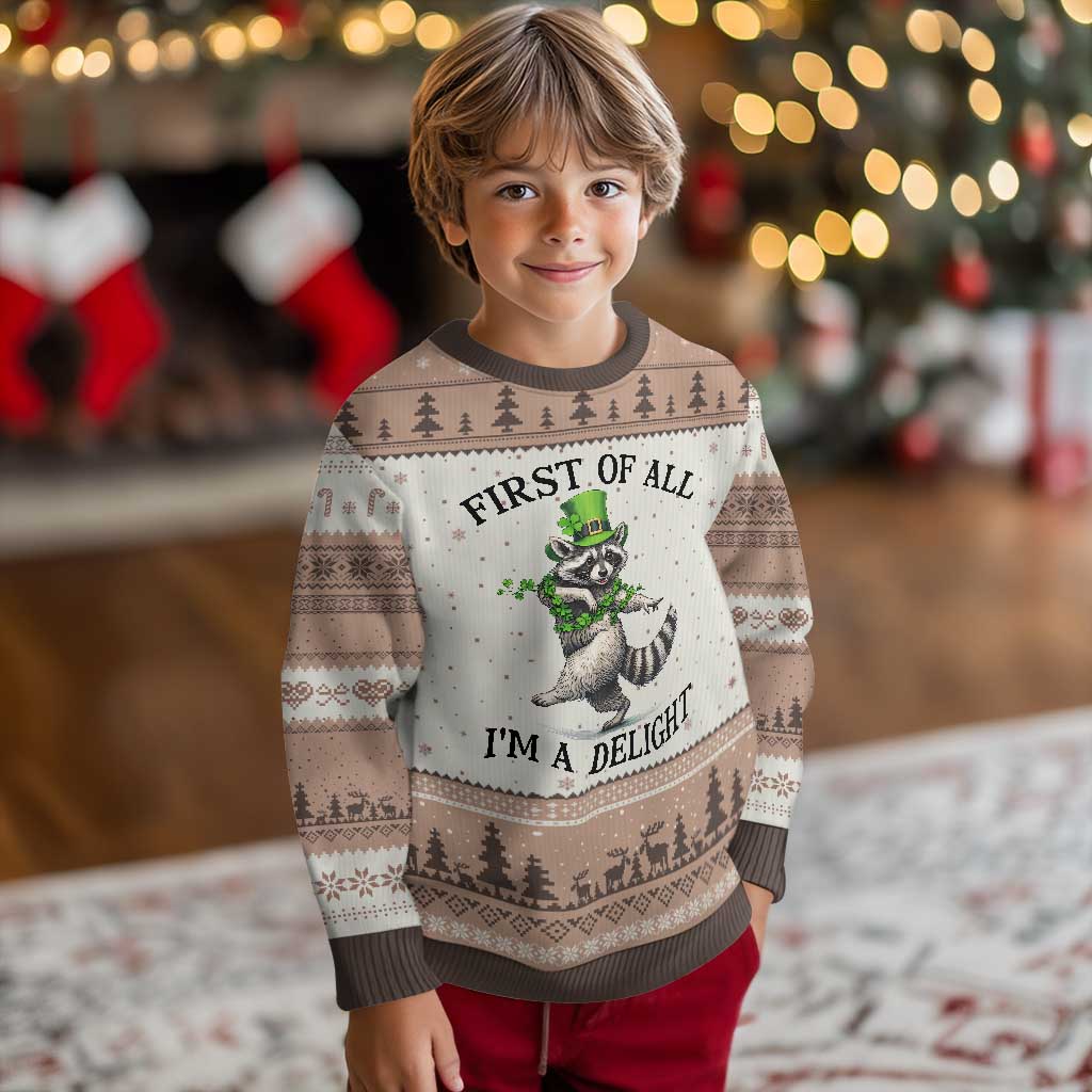 Funny Raccoon St Patricks Day Meme Ugly Christmas Sweater First Of All I Am Delight