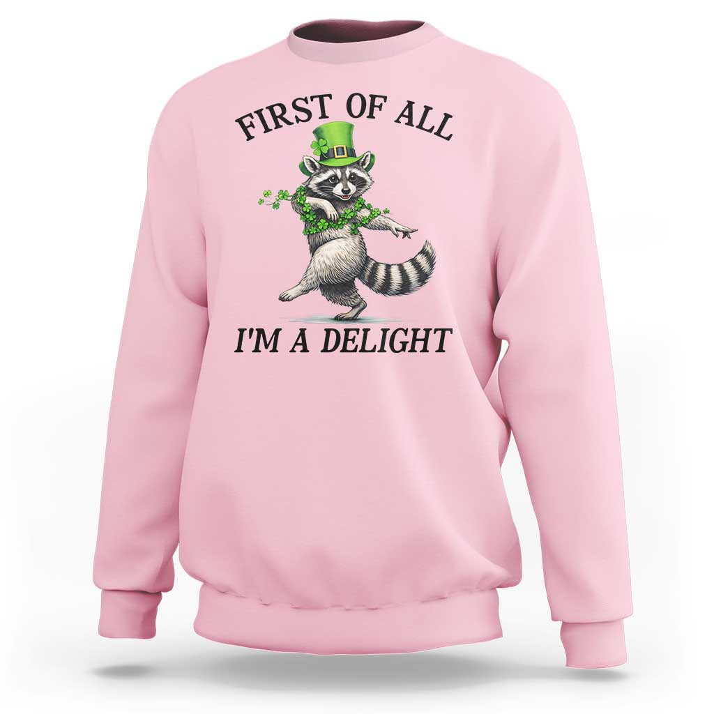 Funny Raccoon St Patricks Day Meme Sweatshirt First Of All I Am Delight