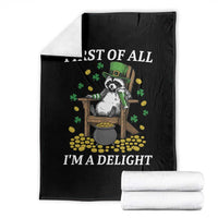 Funny St Patricks Day Raccoon Drinking Beer Throw Blanket First Of All I Am Delight