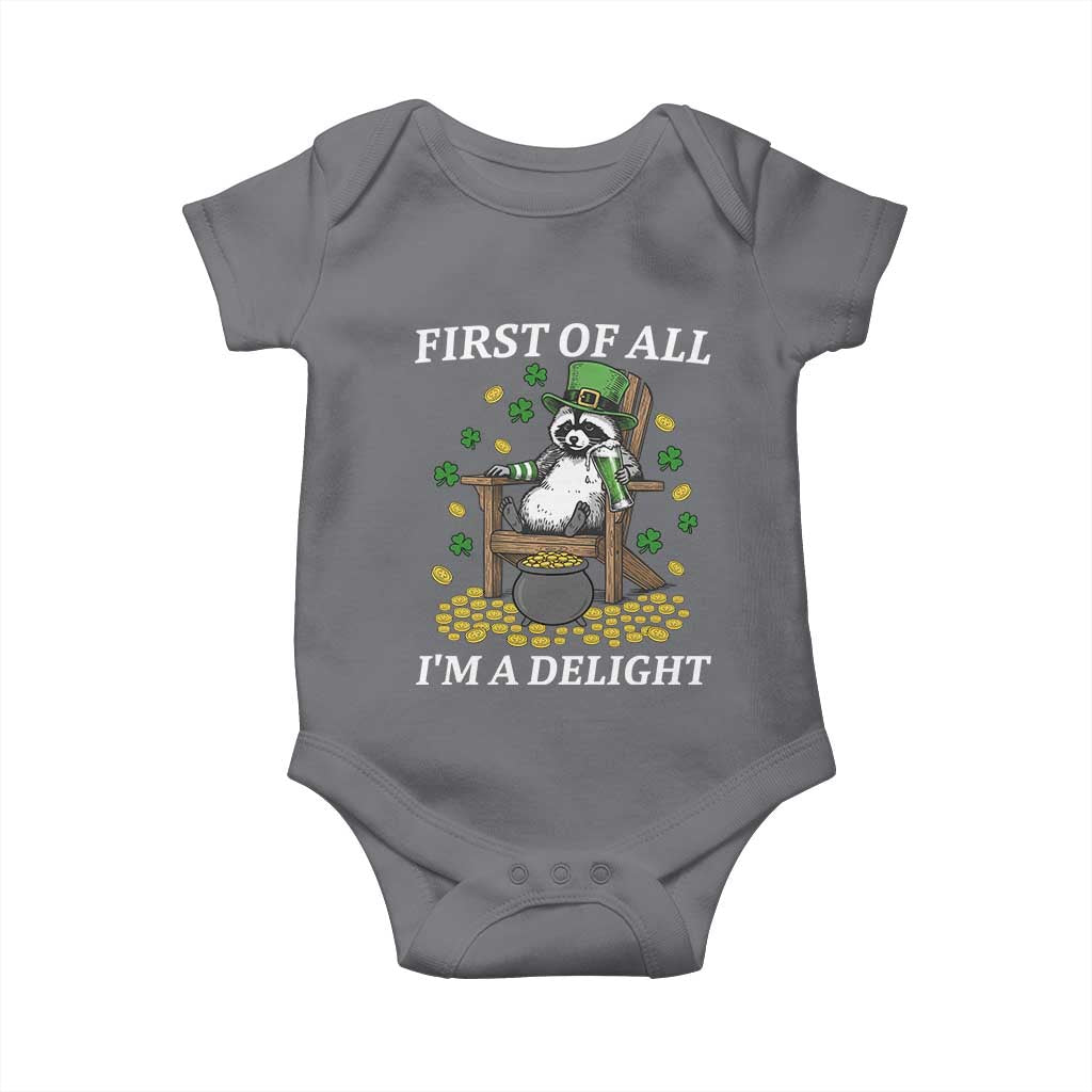 Funny St Patricks Day Raccoon Drinking Beer Baby Onesie First Of All I Am Delight