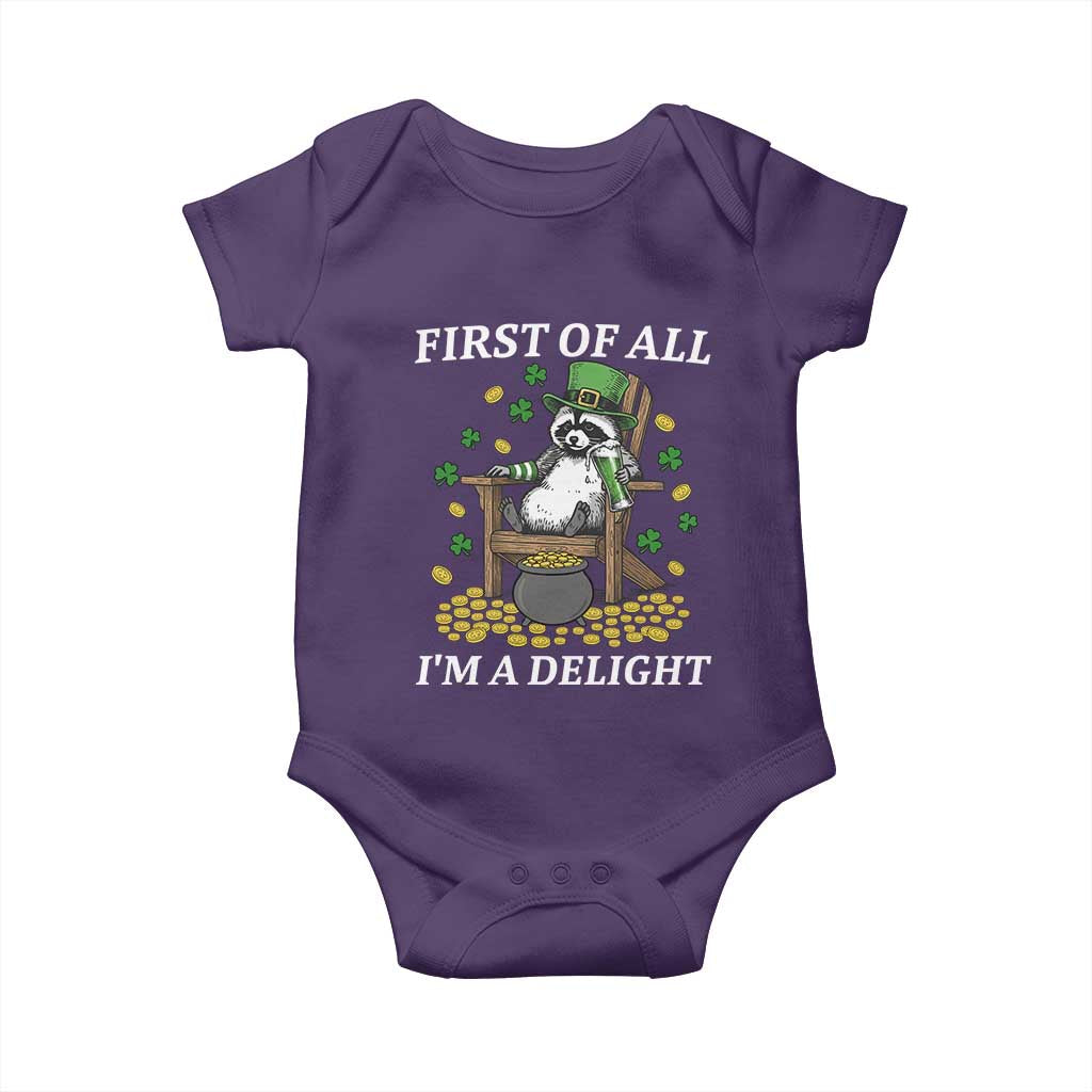 Funny St Patricks Day Raccoon Drinking Beer Baby Onesie First Of All I Am Delight