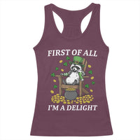 Funny St Patricks Day Raccoon Drinking Beer Racerback Tank Top First Of All I Am Delight