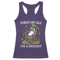 Funny St Patricks Day Raccoon Drinking Beer Racerback Tank Top First Of All I Am Delight