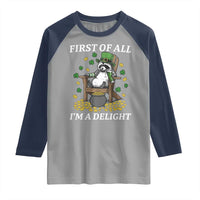 Funny St Patricks Day Raccoon Drinking Beer Raglan Shirt First Of All I Am Delight