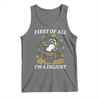 Funny St Patricks Day Raccoon Drinking Beer Tank Top First Of All I Am Delight