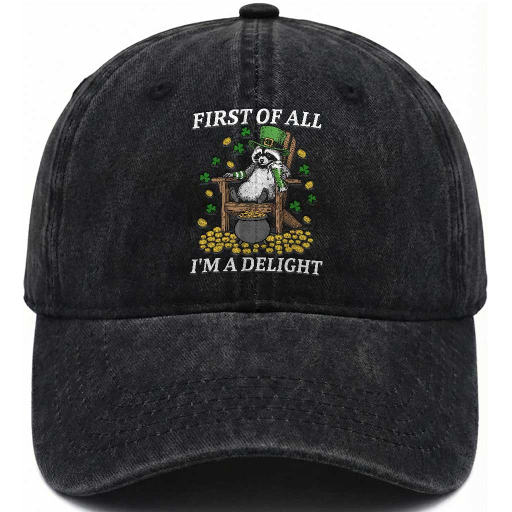 Funny St Patricks Day Raccoon Drinking Beer Washed Cotton Baseball Cap First Of All I Am Delight