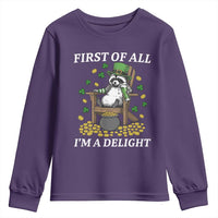 Funny St Patricks Day Raccoon Drinking Beer Youth Sweatshirt First Of All I Am Delight