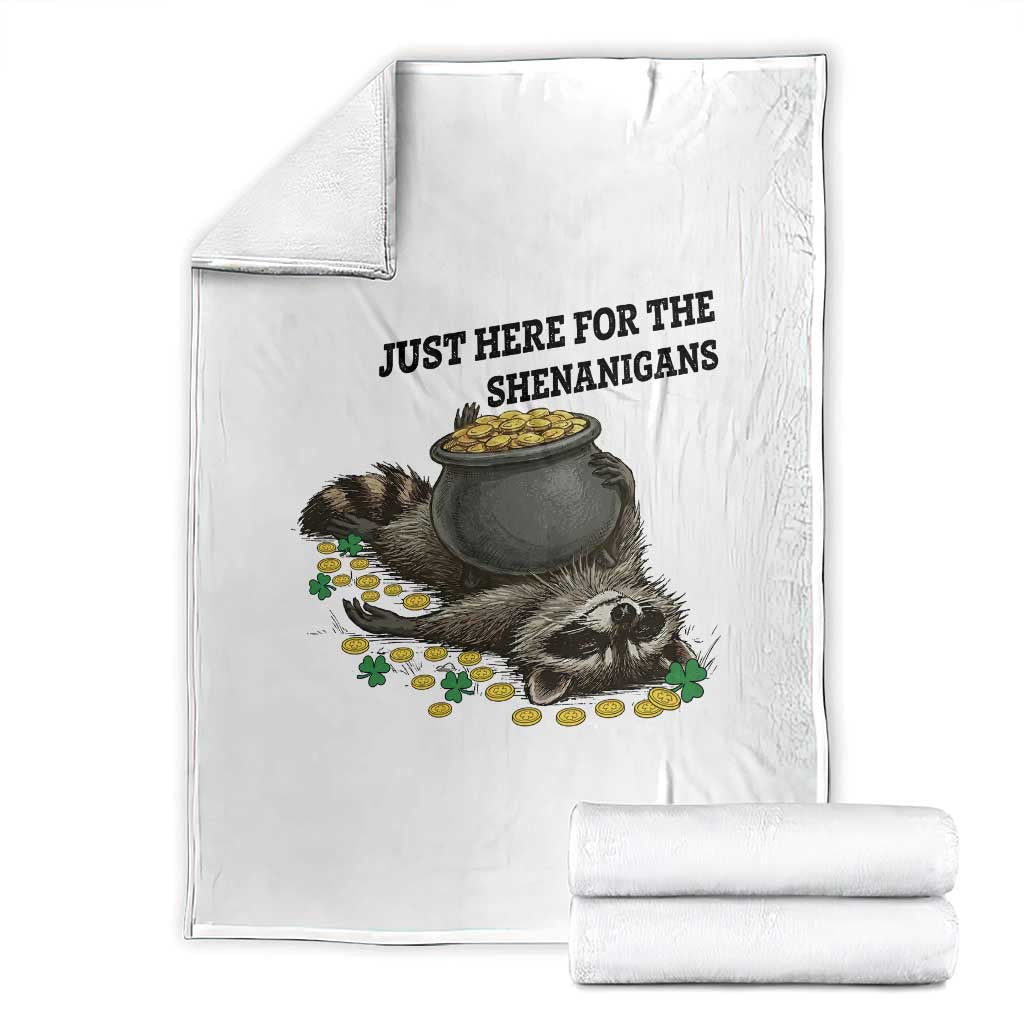 Funny Raccoon St Patricks Day Meme Throw Blanket Just Here For The Shenanigans