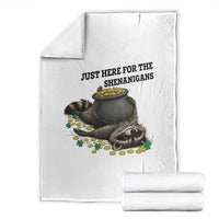 Funny Raccoon St Patricks Day Meme Throw Blanket Just Here For The Shenanigans