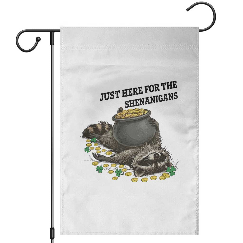 Funny Raccoon St Patricks Day Meme Garden Flag Just Here For The Shenanigans