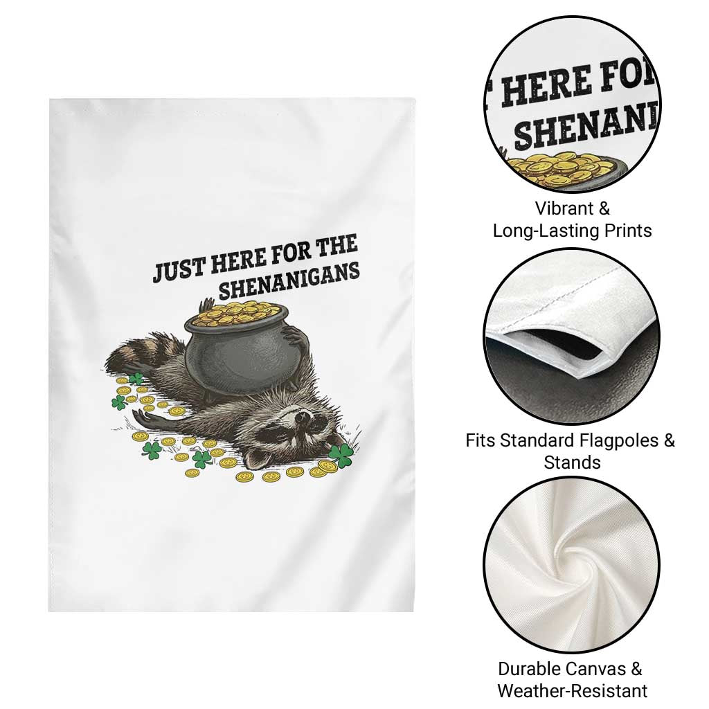 Funny Raccoon St Patricks Day Meme Garden Flag Just Here For The Shenanigans