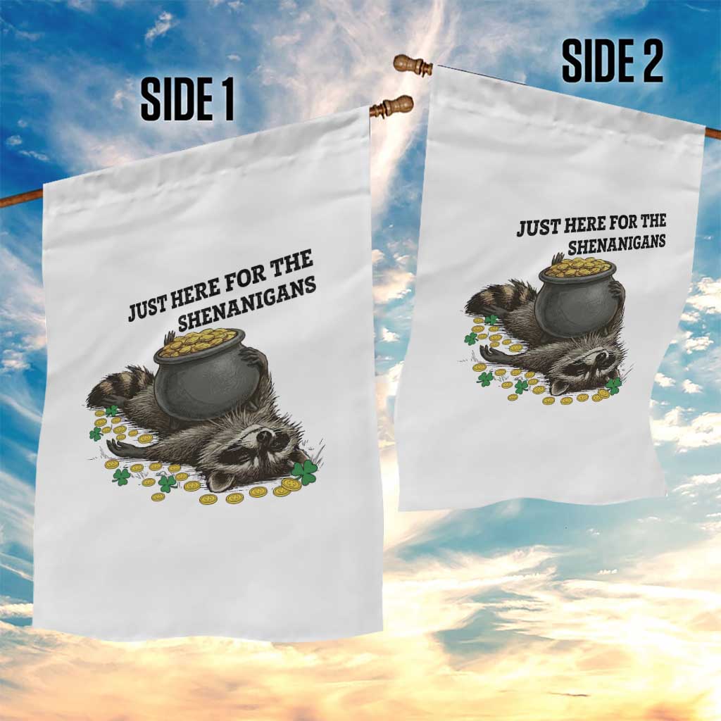 Funny Raccoon St Patricks Day Meme Garden Flag Just Here For The Shenanigans