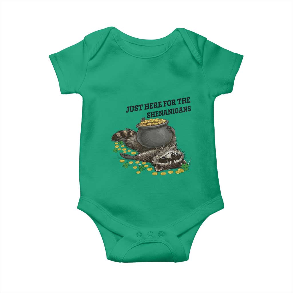 Funny Raccoon St Patricks Day Meme Baby Onesie Just Here For The Shenanigans