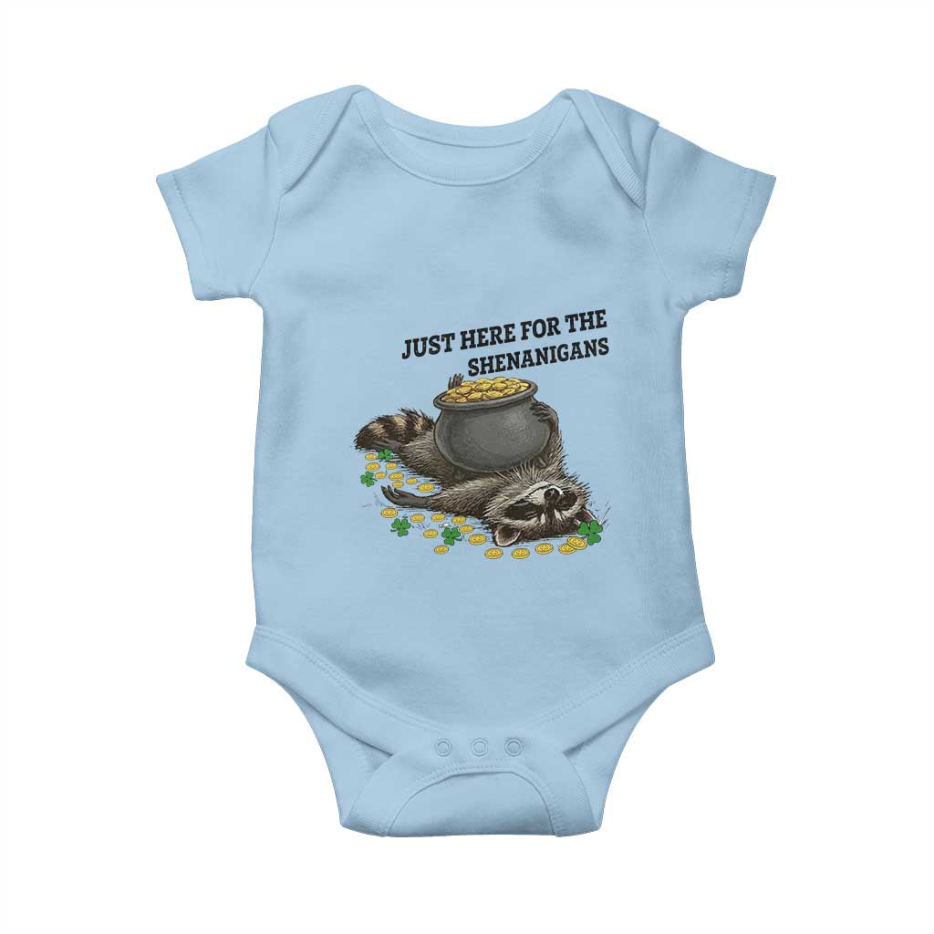 Funny Raccoon St Patricks Day Meme Baby Onesie Just Here For The Shenanigans