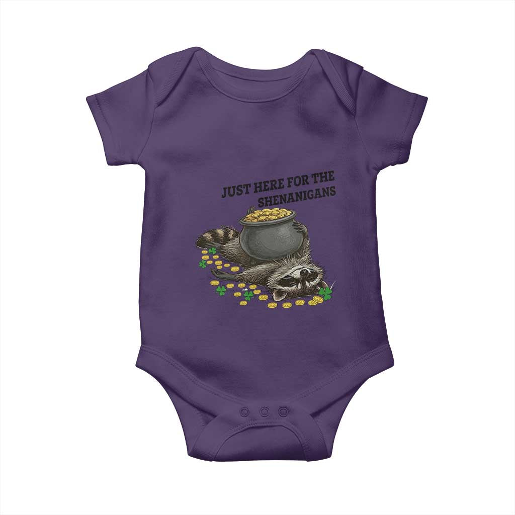 Funny Raccoon St Patricks Day Meme Baby Onesie Just Here For The Shenanigans