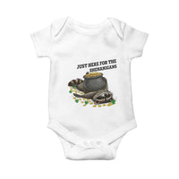 Funny Raccoon St Patricks Day Meme Baby Onesie Just Here For The Shenanigans