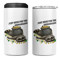Funny Raccoon St Patricks Day Meme 4 in 1 Can Cooler Tumbler Just Here For The Shenanigans