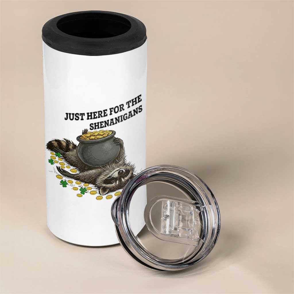 Funny Raccoon St Patricks Day Meme 4 in 1 Can Cooler Tumbler Just Here For The Shenanigans