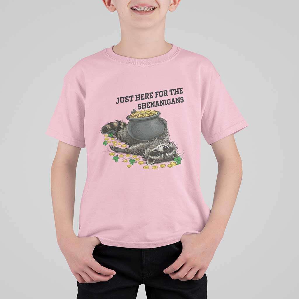 Funny Raccoon St Patricks Day Meme T Shirt For Kid Just Here For The Shenanigans