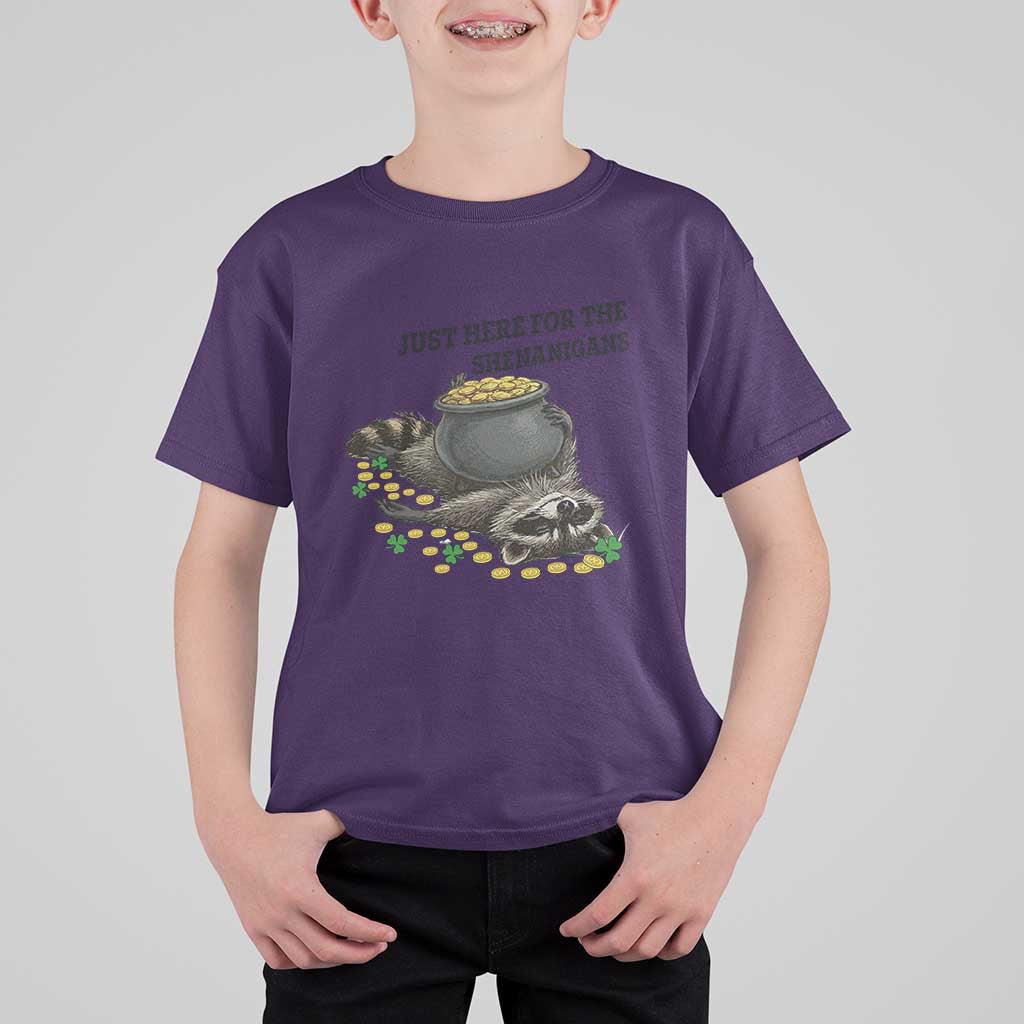Funny Raccoon St Patricks Day Meme T Shirt For Kid Just Here For The Shenanigans