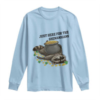 Funny Raccoon St Patricks Day Meme Long Sleeve Shirt Just Here For The Shenanigans