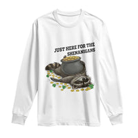 Funny Raccoon St Patricks Day Meme Long Sleeve Shirt Just Here For The Shenanigans