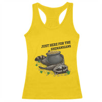 Funny Raccoon St Patricks Day Meme Racerback Tank Top Just Here For The Shenanigans