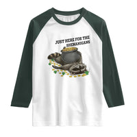 Funny Raccoon St Patricks Day Meme Raglan Shirt Just Here For The Shenanigans