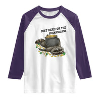 Funny Raccoon St Patricks Day Meme Raglan Shirt Just Here For The Shenanigans
