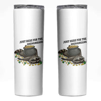 Funny Raccoon St Patricks Day Meme Skinny Tumbler Just Here For The Shenanigans