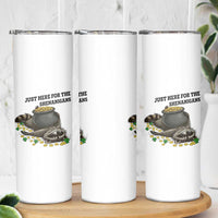 Funny Raccoon St Patricks Day Meme Skinny Tumbler Just Here For The Shenanigans
