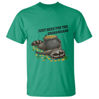Funny Raccoon St Patricks Day Meme T Shirt Just Here For The Shenanigans