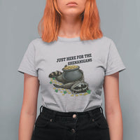 Funny Raccoon St Patricks Day Meme T Shirt For Women Just Here For The Shenanigans