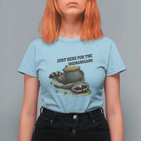 Funny Raccoon St Patricks Day Meme T Shirt For Women Just Here For The Shenanigans