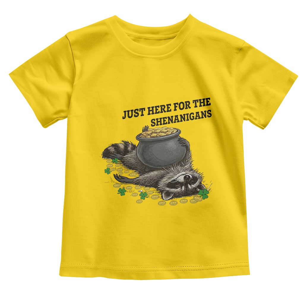 Funny Raccoon St Patricks Day Meme Toddler T Shirt Just Here For The Shenanigans