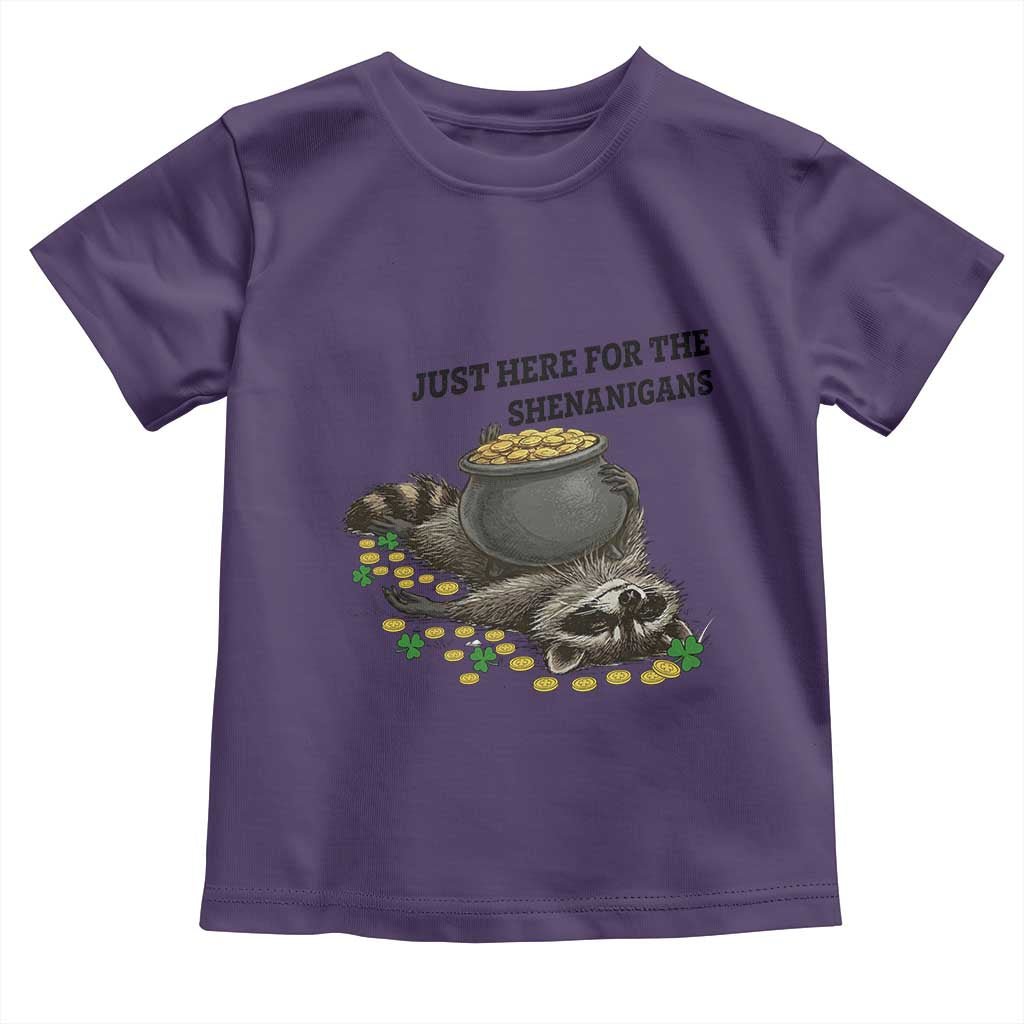 Funny Raccoon St Patricks Day Meme Toddler T Shirt Just Here For The Shenanigans