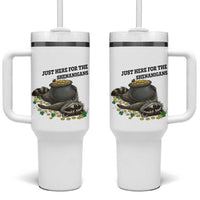 Funny Raccoon St Patricks Day Meme Tumbler With Handle Just Here For The Shenanigans