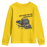 Funny Raccoon St Patricks Day Meme Youth Sweatshirt Just Here For The Shenanigans